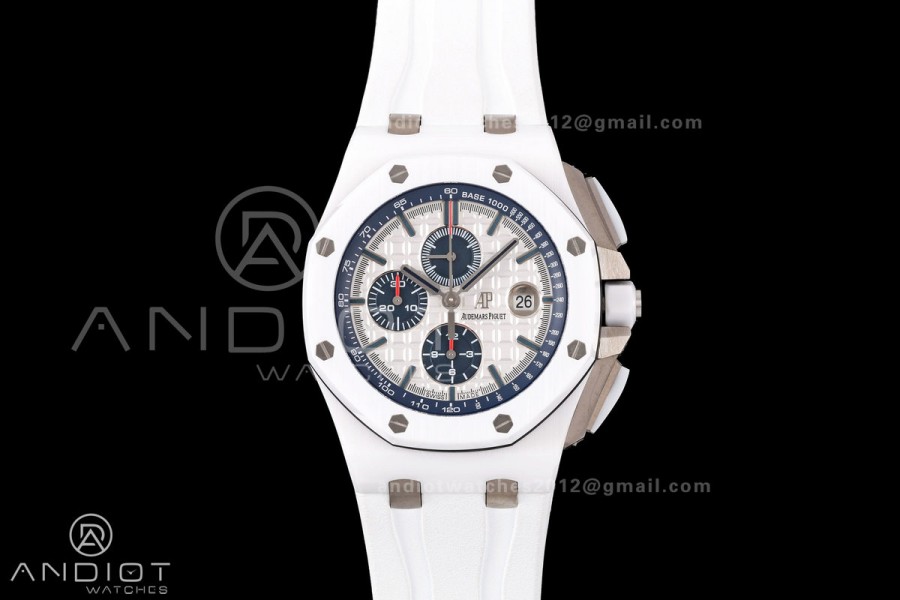 Royal Oak Offshore 44mm White Ceramic JF 1:1 Best Edition White Dial on Rubber Strap A3126