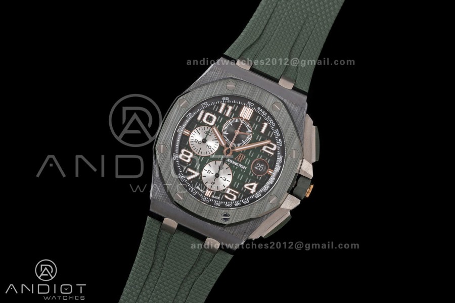 Royal Oak Offshore 44mm Ceramic Green Bezel JF 1:1 Best Edition Green Dial on Rubber Strap A3126
