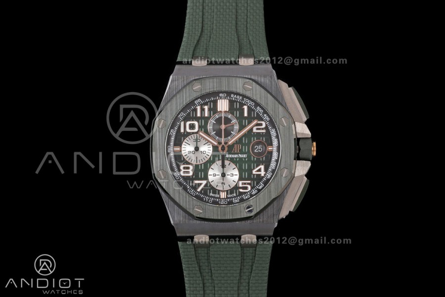 Royal Oak Offshore 44mm Ceramic Green Bezel JF 1:1 Best Edition Green Dial on Rubber Strap A3126