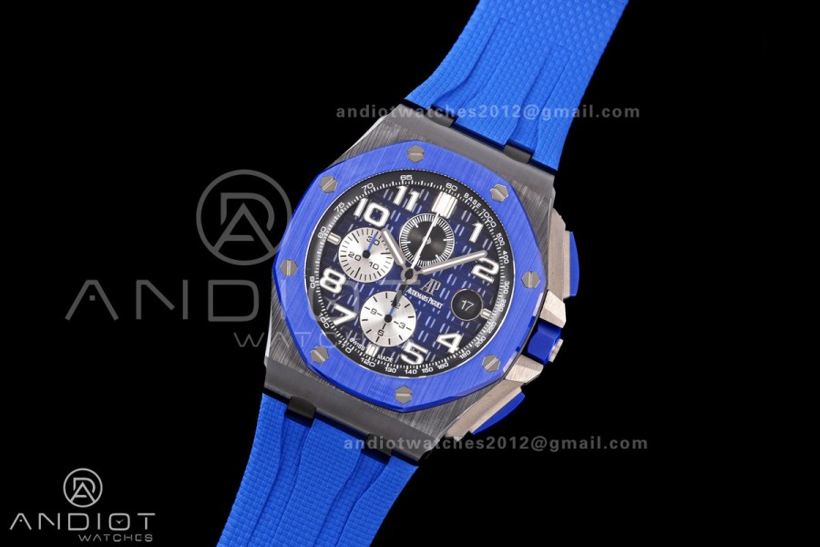 Royal Oak Offshore 44mm Ceramic Blue Bezel JF 1:1 Best Edition Blue Dial on Rubber Strap A3126