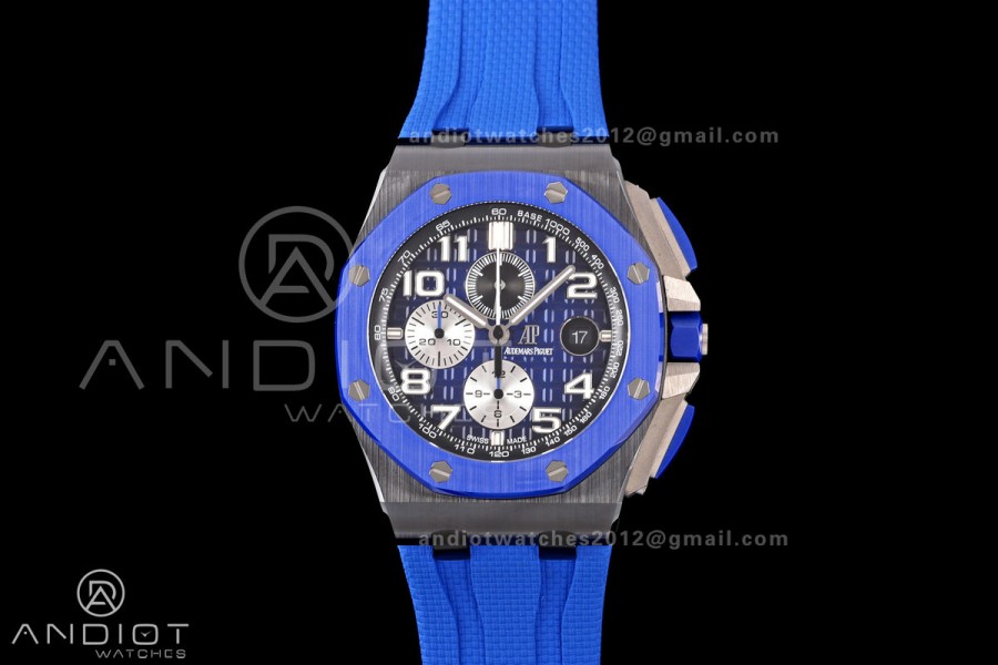 Royal Oak Offshore 44mm Ceramic Blue Bezel JF 1:1 Best Edition Blue Dial on Rubber Strap A3126