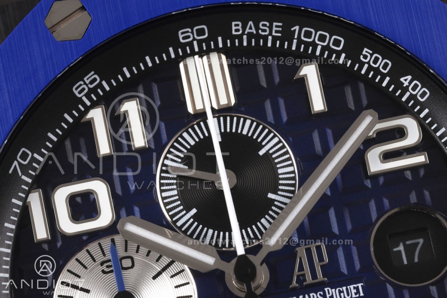 Royal Oak Offshore 44mm Ceramic Blue Bezel JF 1:1 Best Edition Blue Dial on Rubber Strap A3126