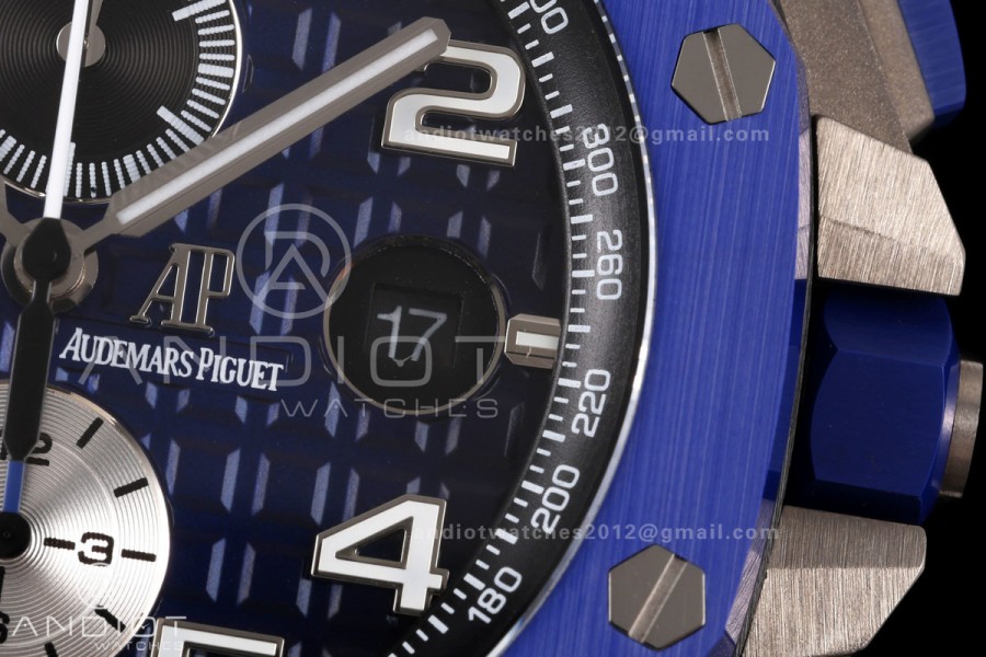 Royal Oak Offshore 44mm Ceramic Blue Bezel JF 1:1 Best Edition Blue Dial on Rubber Strap A3126
