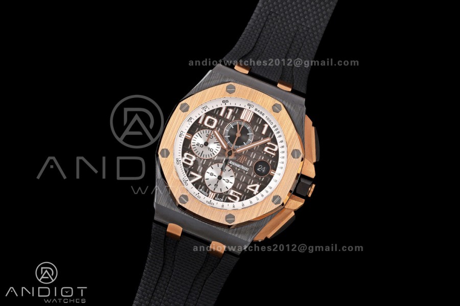 Royal Oak Offshore 44mm Black Ceramic RG Bezel JF 1:1 Best Edition Brown Ombre Dial on Rubber Strap A3126
