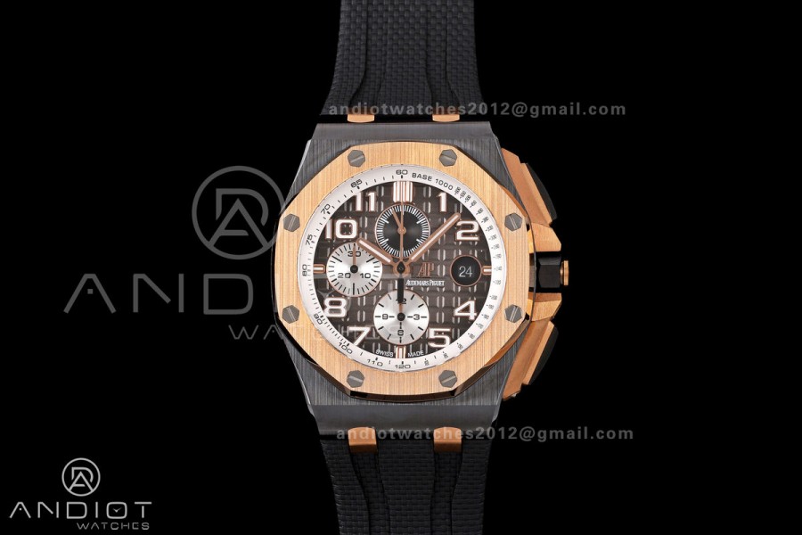 Royal Oak Offshore 44mm Black Ceramic RG Bezel JF 1:1 Best Edition Brown Ombre Dial on Rubber Strap A3126
