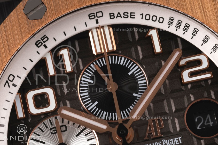 Royal Oak Offshore 44mm Black Ceramic RG Bezel JF 1:1 Best Edition Brown Ombre Dial on Rubber Strap A3126