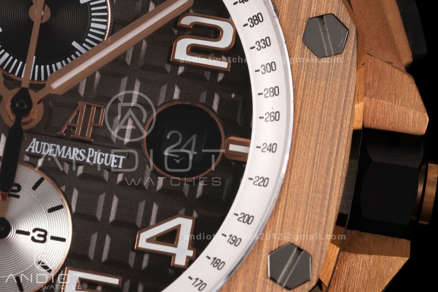 Royal Oak Offshore 44mm Black Ceramic RG Bezel JF 1:1 Best Edition Brown Ombre Dial on Rubber Strap A3126