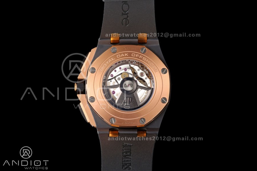 Royal Oak Offshore 44mm Black Ceramic RG Bezel JF 1:1 Best Edition Brown Ombre Dial on Rubber Strap A3126