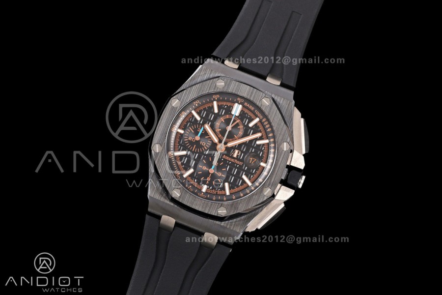 Royal Oak Offshore 44mm Black Ceramic Bezel JF 1:1 Best Edition Black Dial on Rubber Strap A3126