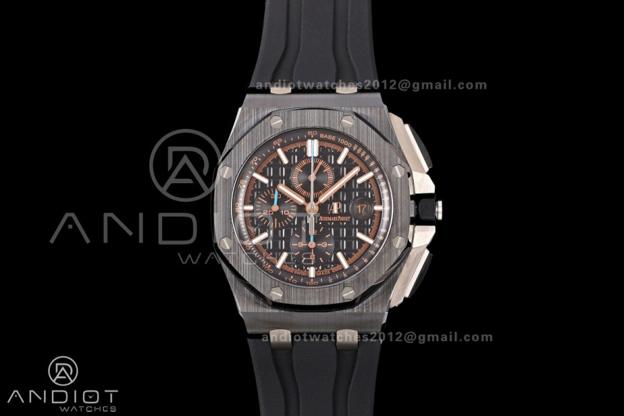 Royal Oak Offshore 44mm Black Ceramic Bezel JF 1:1 Best Edition Black Dial on Rubber Strap A3126