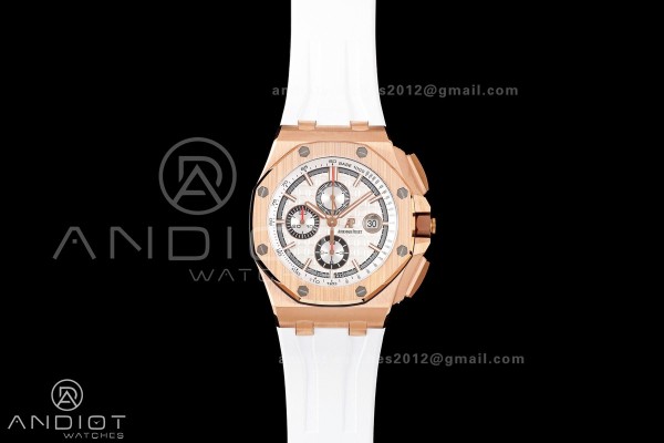 Royal Oak Offshore 44mm RG JF 1:1 Best Edition White Dial on Rubber Strap A3126