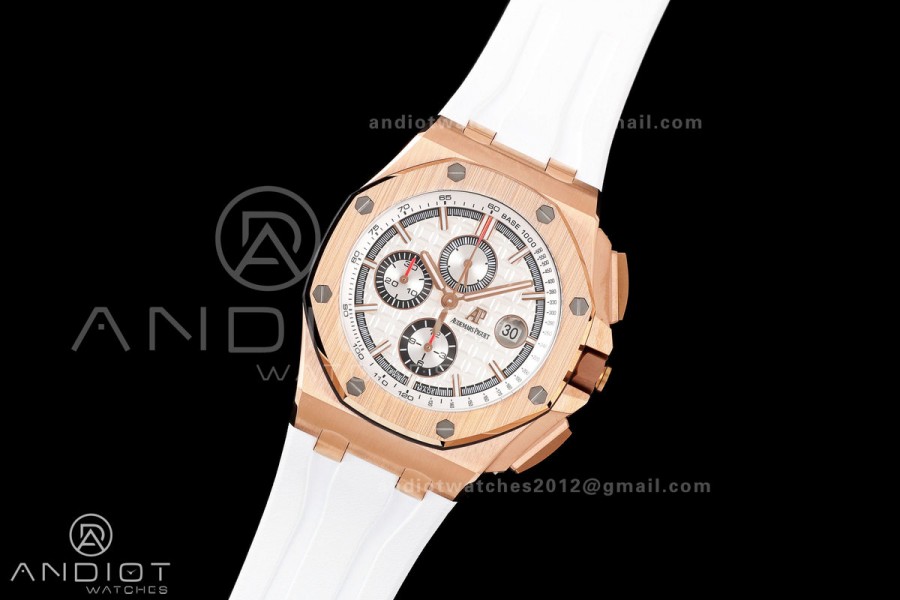 Royal Oak Offshore 44mm RG JF 1:1 Best Edition White Dial on Rubber Strap A3126