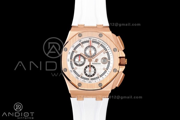 Royal Oak Offshore 44mm RG JF 1:1 Best Edition White Dial on Rubber Strap A3126