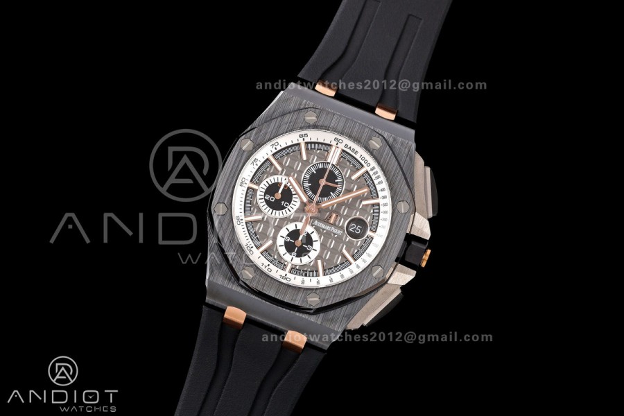 Royal Oak Offshore 44mm Black Ceramic JF 1:1 Best Edition Gray Dial on Rubber Strap A3126