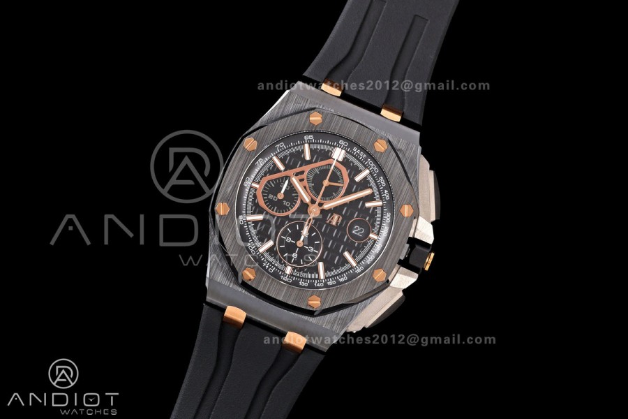 Royal Oak Offshore 44mm Black Ceramic JF 1:1 Best Edition Black/RG Dial on Rubber Strap A3126