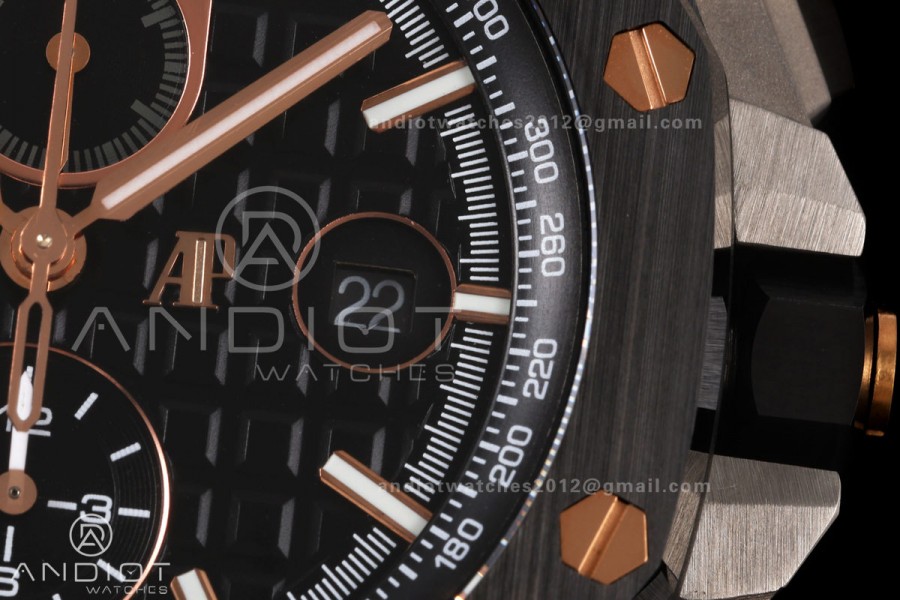 Royal Oak Offshore 44mm Black Ceramic JF 1:1 Best Edition Black/RG Dial on Rubber Strap A3126