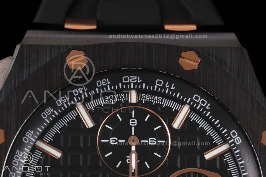 Royal Oak Offshore 44mm Black Ceramic JF 1:1 Best Edition Black/RG Dial on Rubber Strap A3126