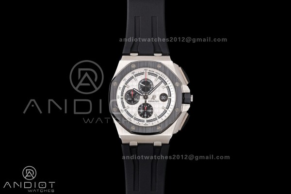 Royal Oak Offshore 44mm SS Ceramic Bezel JF 1:1 Best Edition White/Black Dial on Rubber Strap A3126