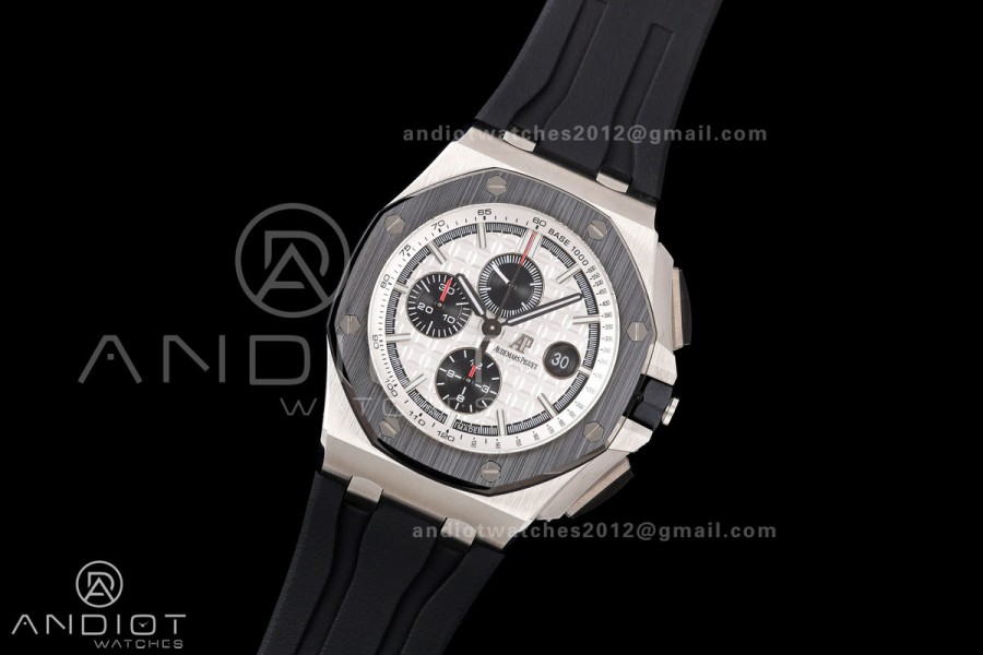Royal Oak Offshore 44mm SS Ceramic Bezel JF 1:1 Best Edition White/Black Dial on Rubber Strap A3126