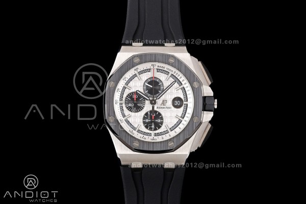 Royal Oak Offshore 44mm SS Ceramic Bezel JF 1:1 Best Edition White/Black Dial on Rubber Strap A3126