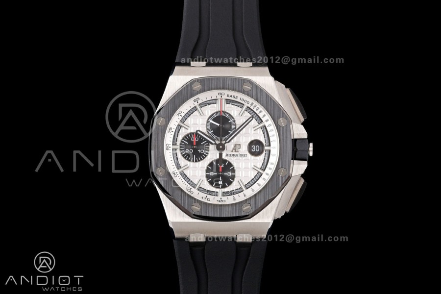 Royal Oak Offshore 44mm SS Ceramic Bezel JF 1:1 Best Edition White/Black Dial on Rubber Strap A3126