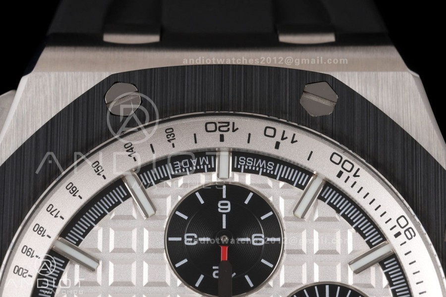 Royal Oak Offshore 44mm SS Ceramic Bezel JF 1:1 Best Edition White/Black Dial on Rubber Strap A3126