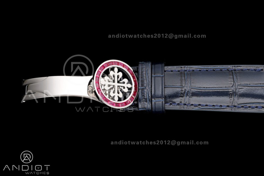 Grand Complications 6102 SS Purple Diamonds Bezel PPF 1:1 Best Edition Blue Dial on Blue Leather Strap SA240 Super Clone