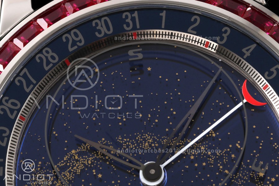 Grand Complications 6102 SS Purple Diamonds Bezel PPF 1:1 Best Edition Blue Dial on Blue Leather Strap SA240 Super Clone
