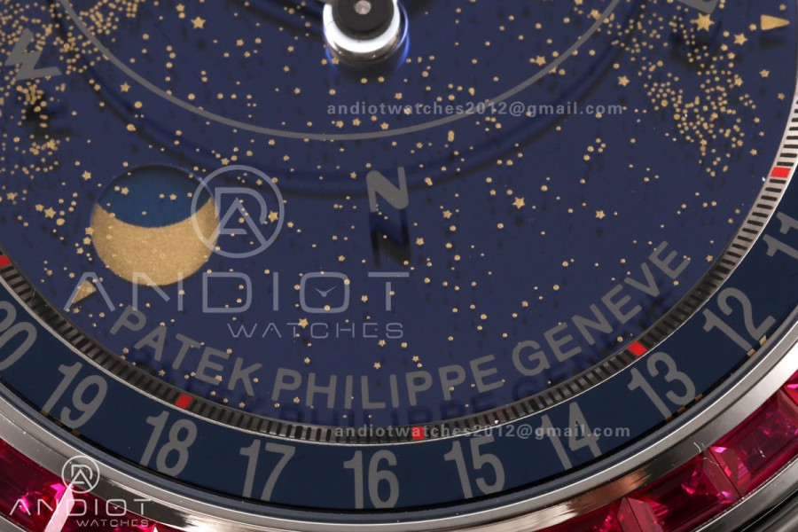 Grand Complications 6102 SS Purple Diamonds Bezel PPF 1:1 Best Edition Blue Dial on Blue Leather Strap SA240 Super Clone