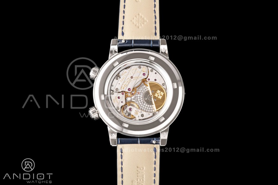 Grand Complications 6102 SS Purple Diamonds Bezel PPF 1:1 Best Edition Blue Dial on Blue Leather Strap SA240 Super Clone