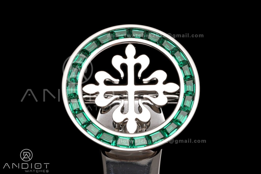 Grand Complications 6102 SS Green Diamonds Bezel PPF 1:1 Best Edition Blue Dial on Blue Leather Strap SA240 Super Clone