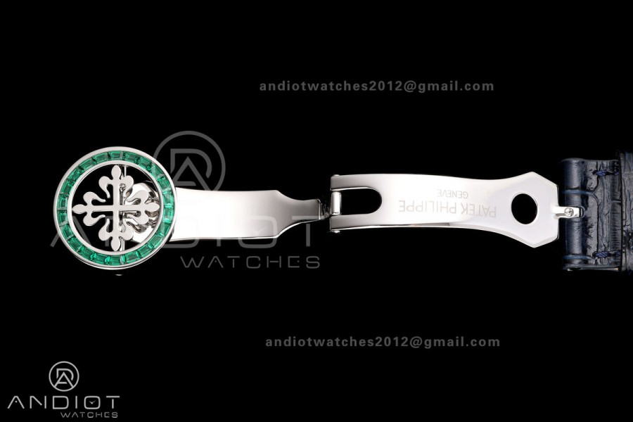 Grand Complications 6102 SS Green Diamonds Bezel PPF 1:1 Best Edition Blue Dial on Blue Leather Strap SA240 Super Clone