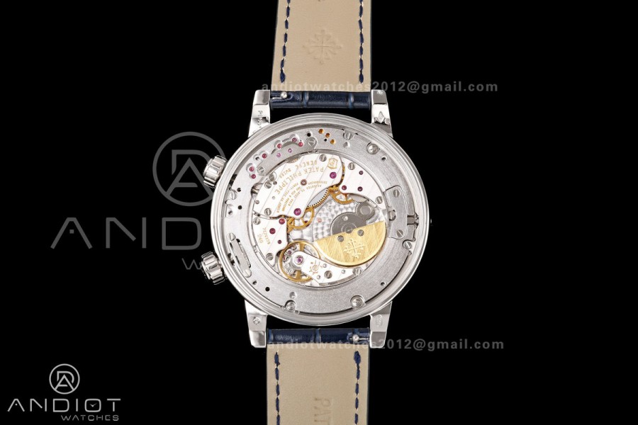 Grand Complications 6102 SS Blue Diamonds Bezel PPF 1:1 Best Edition Blue Dial on Blue Leather Strap SA240 Super Clone