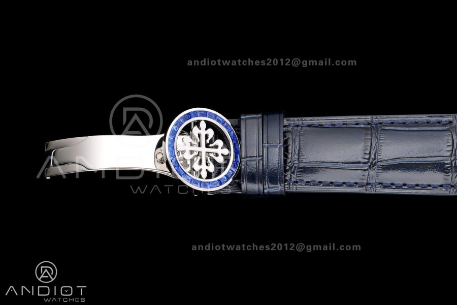 Grand Complications 6102 SS Blue Diamonds Bezel PPF 1:1 Best Edition Blue Dial on Blue Leather Strap SA240 Super Clone