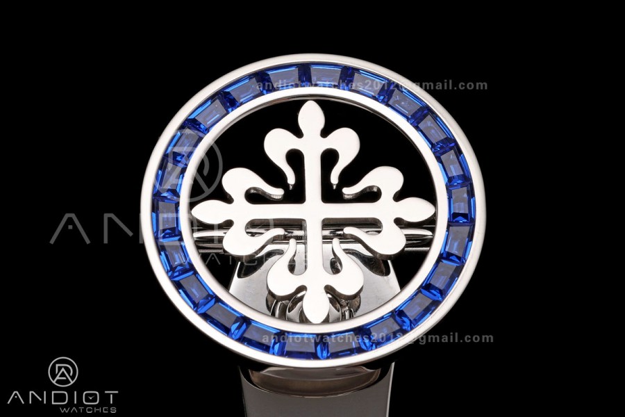 Grand Complications 6102 SS Blue Diamonds Bezel PPF 1:1 Best Edition Blue Dial on Blue Leather Strap SA240 Super Clone