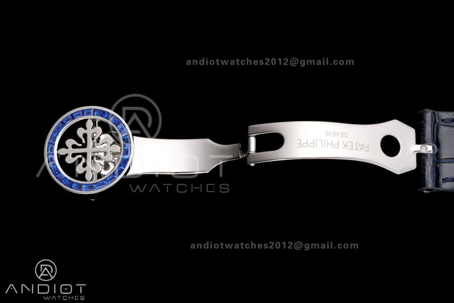 Grand Complications 6102 SS Blue Diamonds Bezel PPF 1:1 Best Edition Blue Dial on Blue Leather Strap SA240 Super Clone