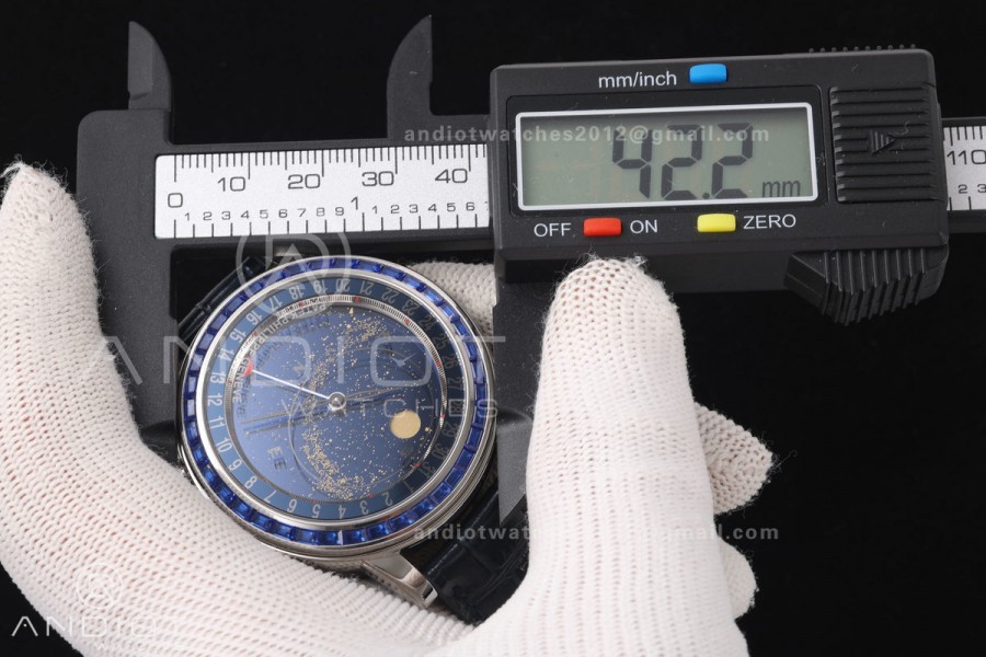Grand Complications 6102 SS Blue Diamonds Bezel PPF 1:1 Best Edition Blue Dial on Blue Leather Strap SA240 Super Clone