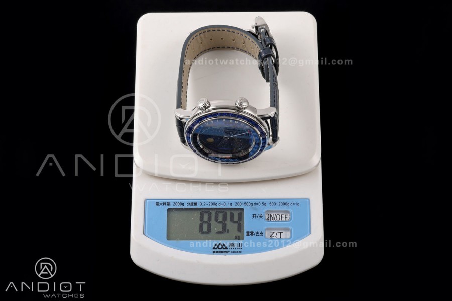 Grand Complications 6102 SS Blue Diamonds Bezel PPF 1:1 Best Edition Blue Dial on Blue Leather Strap SA240 Super Clone