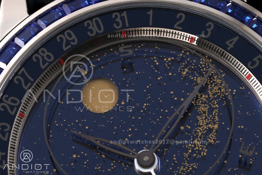 Grand Complications 6102 SS Blue Diamonds Bezel PPF 1:1 Best Edition Blue Dial on Blue Leather Strap SA240 Super Clone