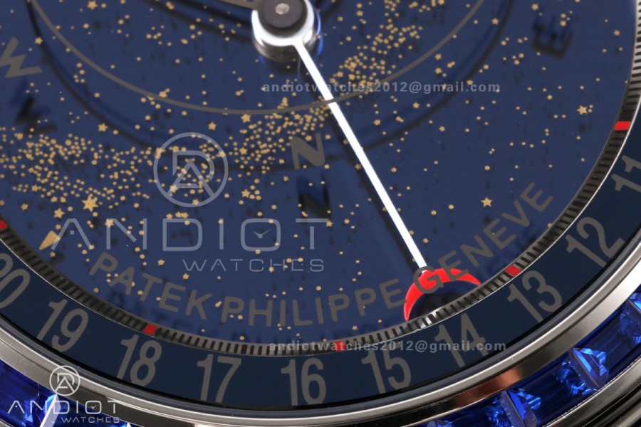 Grand Complications 6102 SS Blue Diamonds Bezel PPF 1:1 Best Edition Blue Dial on Blue Leather Strap SA240 Super Clone
