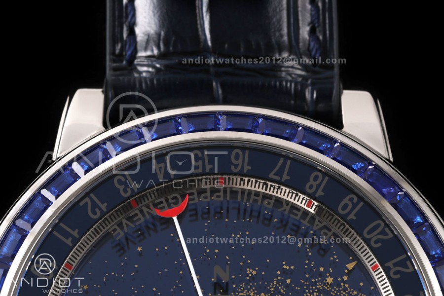 Grand Complications 6102 SS Blue Diamonds Bezel PPF 1:1 Best Edition Blue Dial on Blue Leather Strap SA240 Super Clone