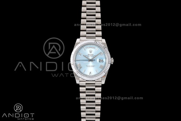 Day Date 40 SS RGF 1:1 Best Edition Ice Blue Roman Dial on President Bracelet VR3255 V2