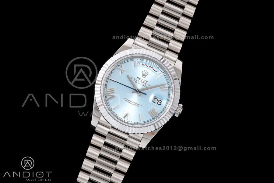 Day Date 40 SS RGF 1:1 Best Edition Ice Blue Roman Dial on President Bracelet VR3255 V2