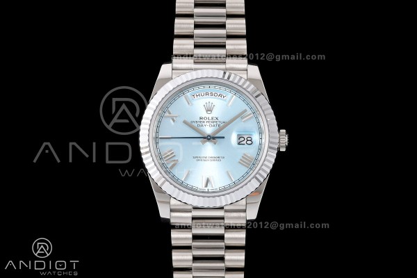 Day Date 40 SS RGF 1:1 Best Edition Ice Blue Roman Dial on President Bracelet VR3255 V2