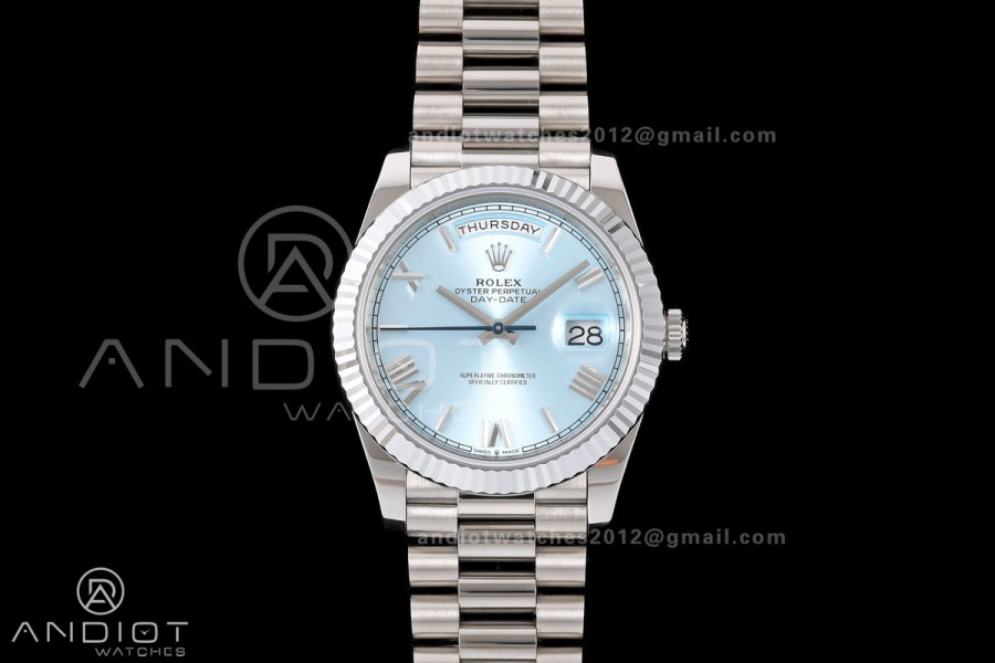 Day Date 40 SS RGF 1:1 Best Edition Ice Blue Roman Dial on President Bracelet VR3255 V2