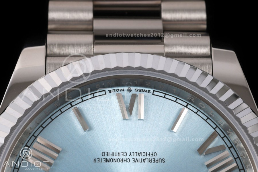 Day Date 40 SS RGF 1:1 Best Edition Ice Blue Roman Dial on President Bracelet VR3255 V2
