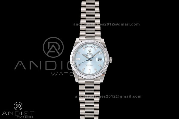 Day Date 40 SS RGF 1:1 Best Edition Ice Blue Crystal Dial on President Bracelet VR3255 V2