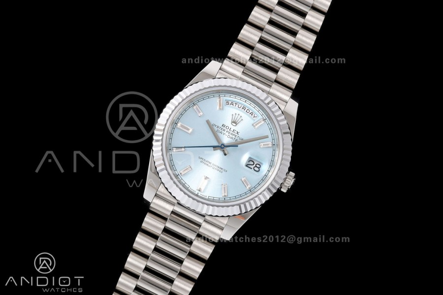 Day Date 40 SS RGF 1:1 Best Edition Ice Blue Crystal Dial on President Bracelet VR3255 V2