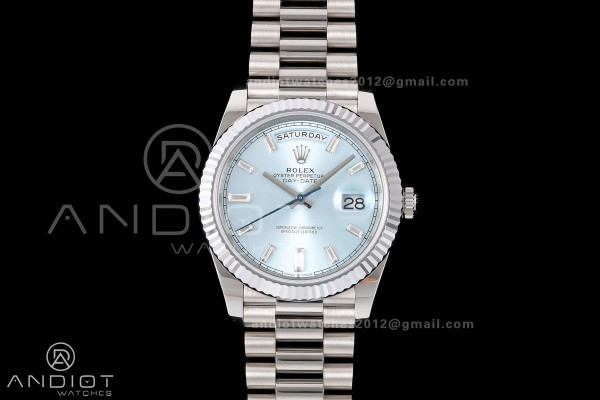 Day Date 40 SS RGF 1:1 Best Edition Ice Blue Crystal Dial on President Bracelet VR3255 V2