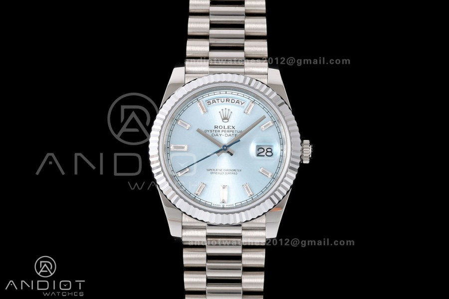 Day Date 40 SS RGF 1:1 Best Edition Ice Blue Crystal Dial on President Bracelet VR3255 V2